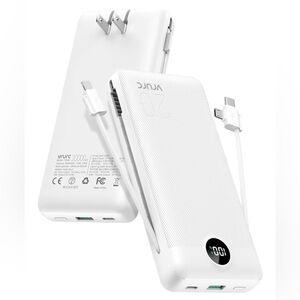 White Portable Power Bank with Built-in Cables New The Box Is Damage